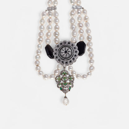 Barockperlen & Onyx – Statement-Kette mit Silber