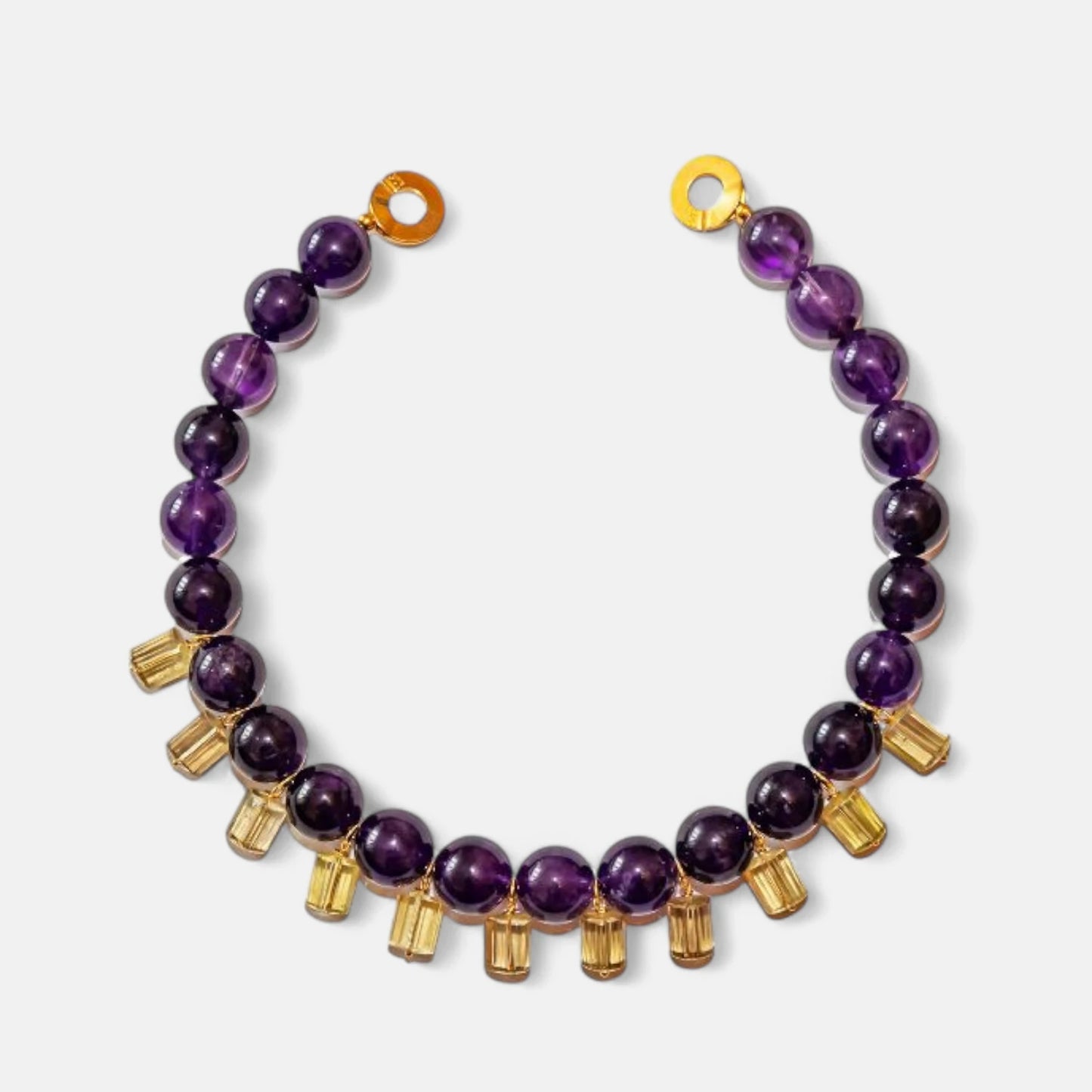 Amethyst-Collier mit Citrin-Anhängern und vergoldetem Silberverschluss
