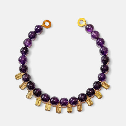 Amethyst-Collier mit Citrin-Anhängern und vergoldetem Silberverschluss