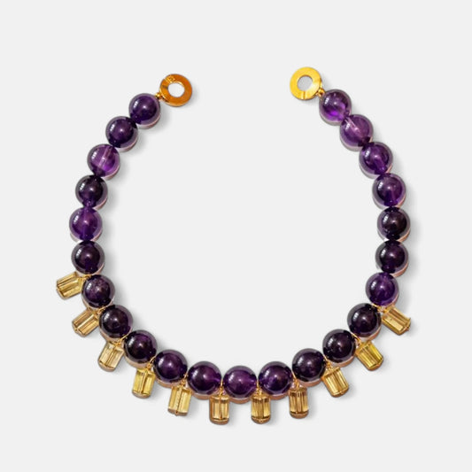 Amethyst-Collier mit Citrin-Anhängern und vergoldetem Silberverschluss
