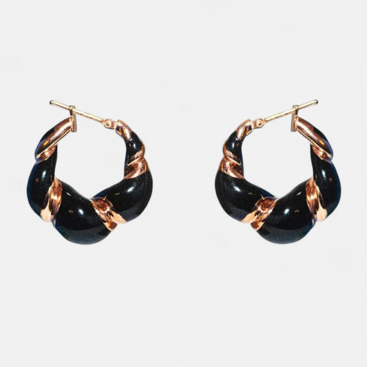 Design-Creolen mit schwarzer Emaille & 18K Gelbgold