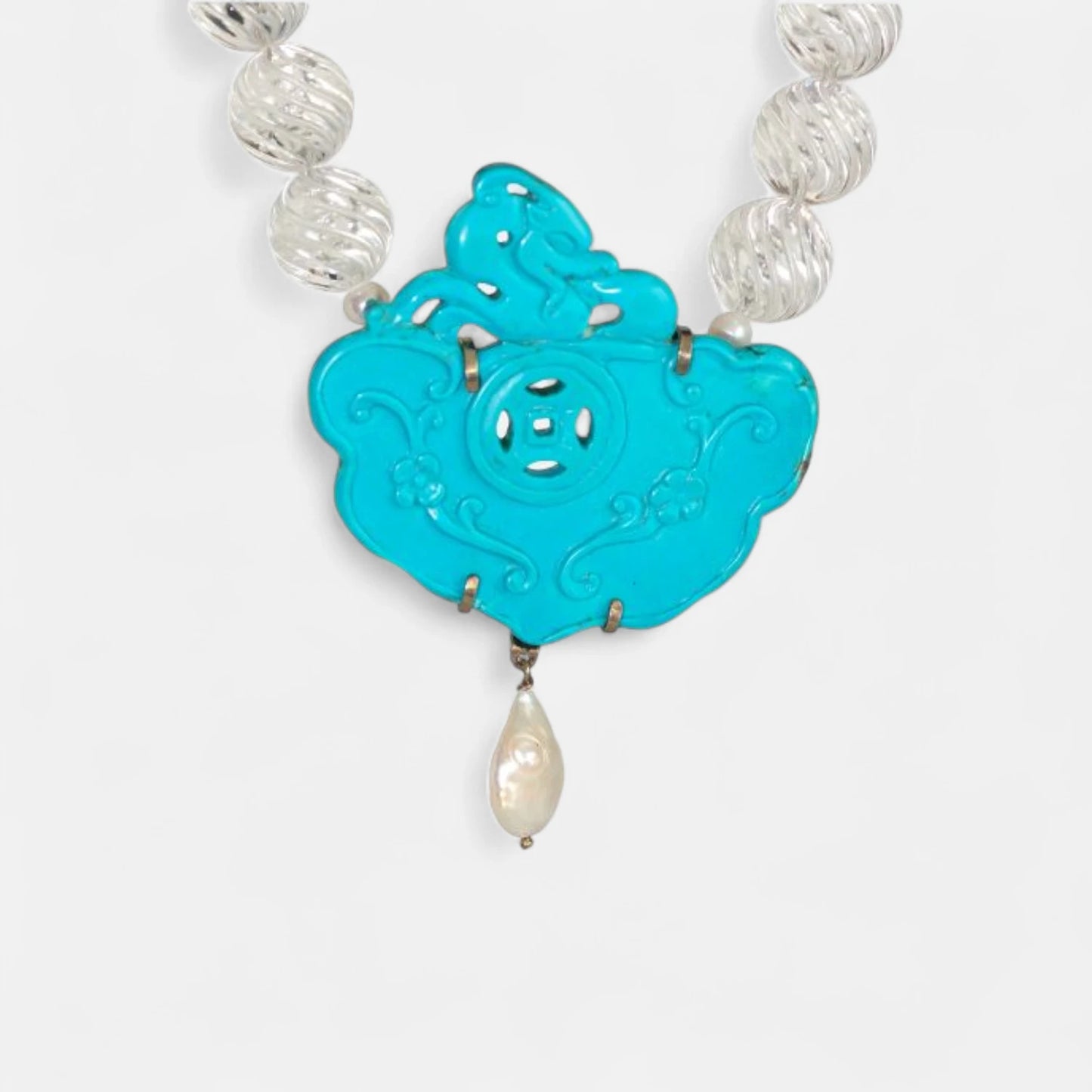 Kette aus Bergkristall mit Magnesit-Türkis Anhänger