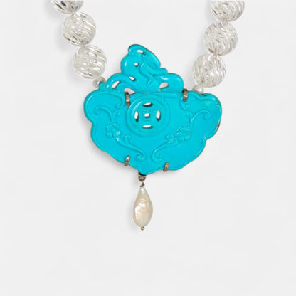 Kette aus Bergkristall mit Magnesit-Türkis Anhänger