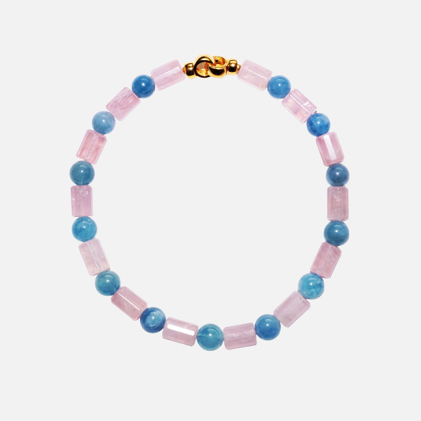 Kette aus Rosenquarz & Aquamarin mit vergoldetem Silberverschluss