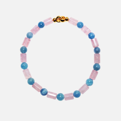 Kette aus Rosenquarz & Aquamarin mit vergoldetem Silberverschluss