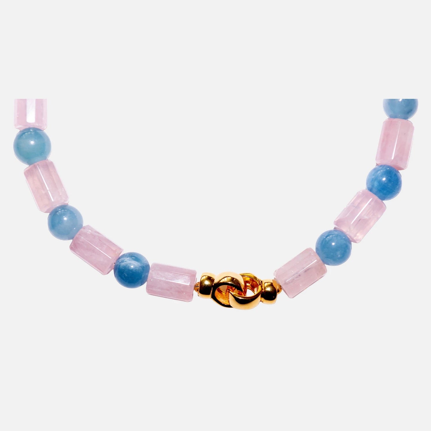 Kette aus Rosenquarz & Aquamarin mit vergoldetem Silberverschluss