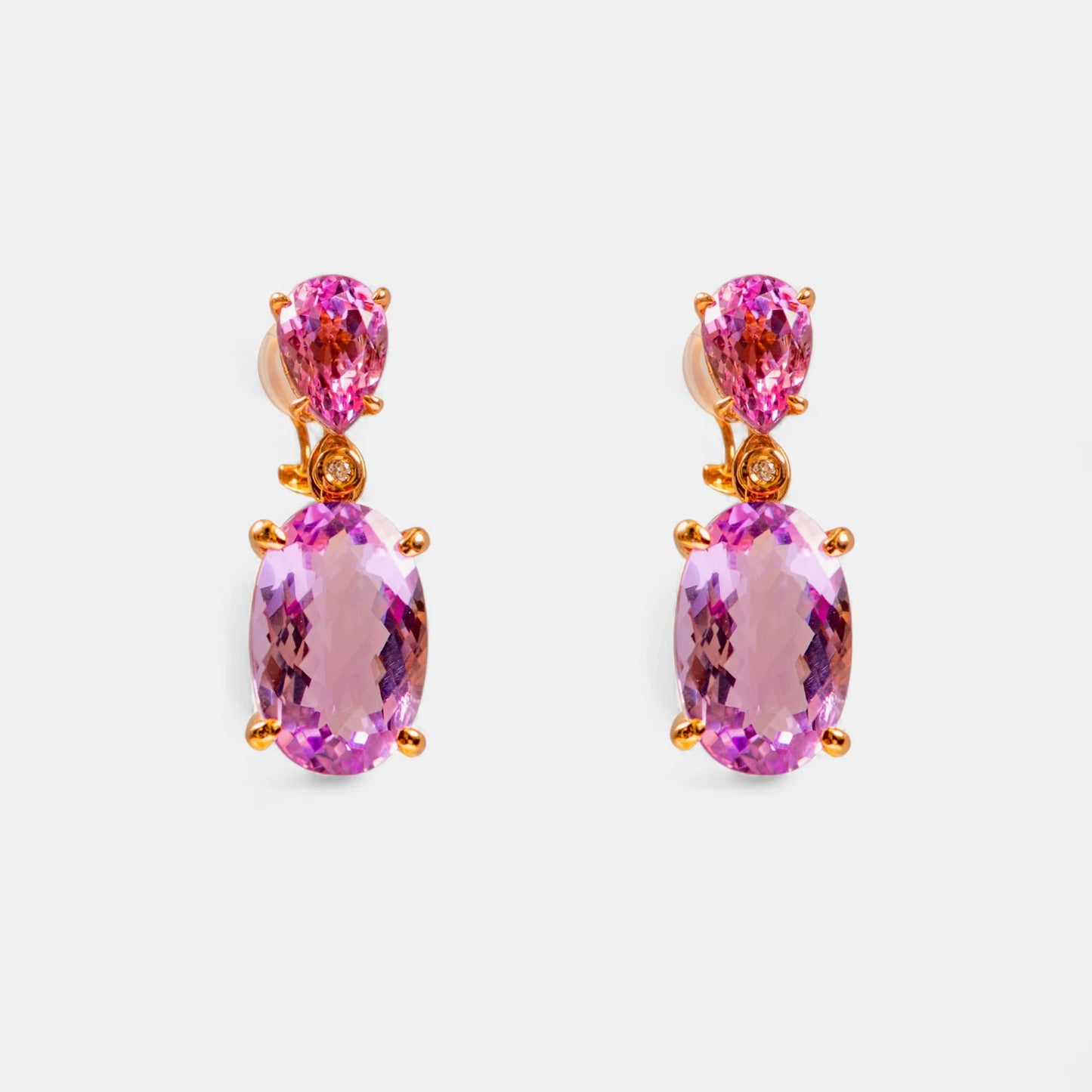 Design-Ohrringe aus 18K Gelbgold mit Amethyst & Pink-Turmalin