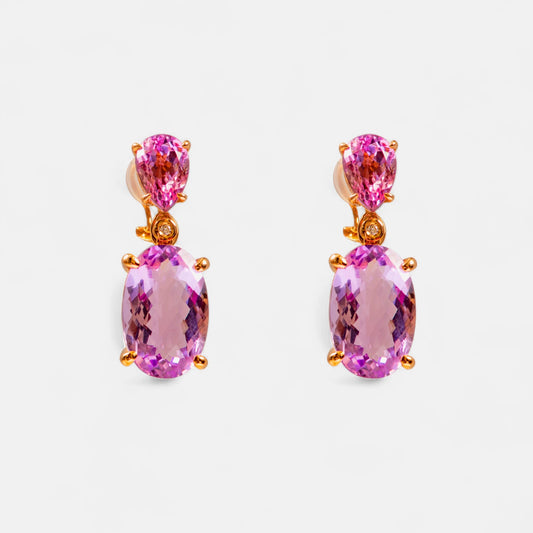 Design-Ohrringe aus 18K Gelbgold mit Amethyst & Pink-Turmalin