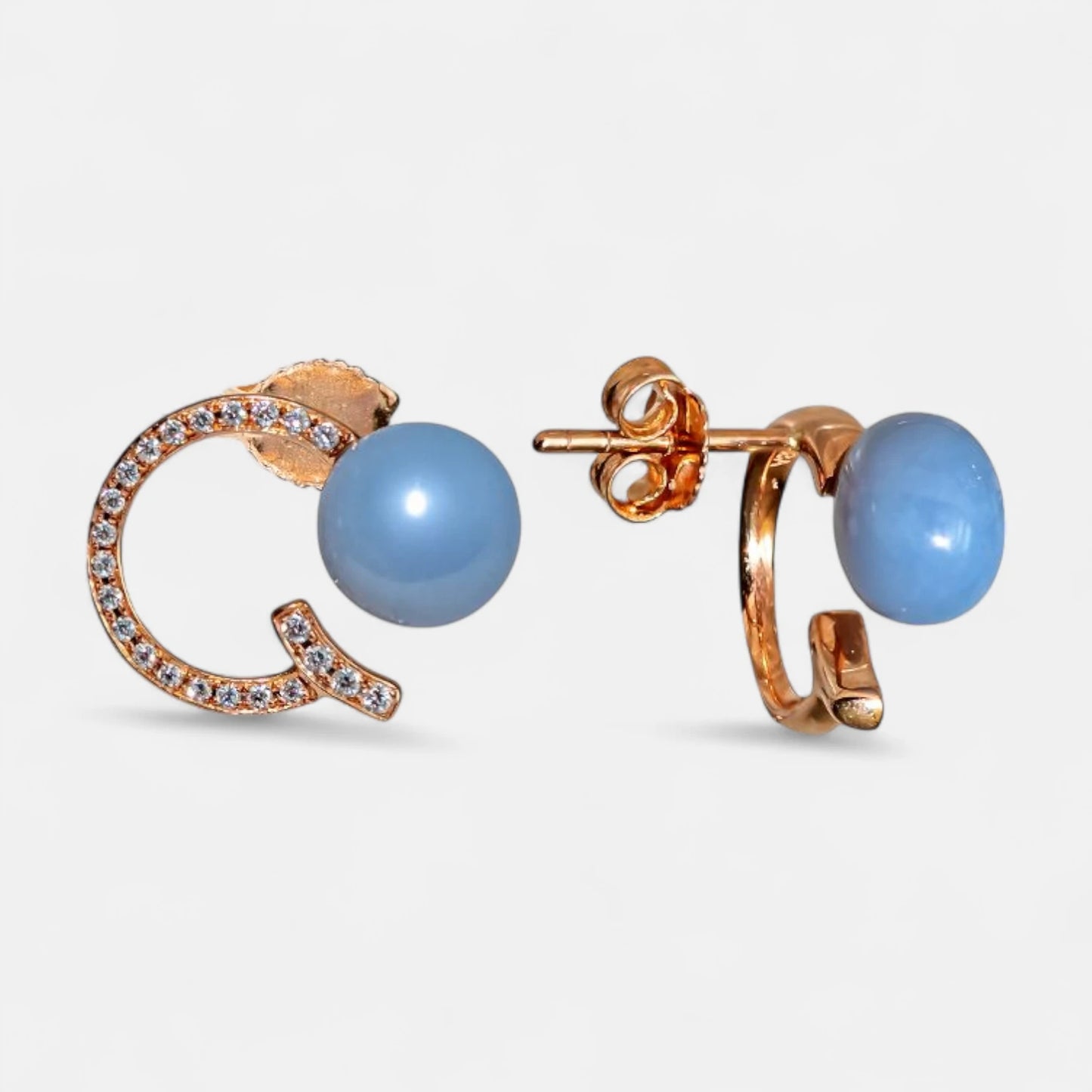 Halskette & Ohrringe mit Milky Chalcedon – 18K Roségold - SET