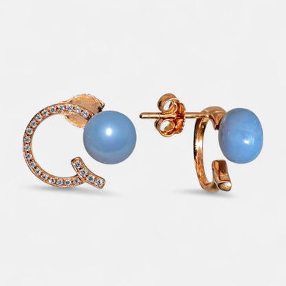 Halskette & Ohrringe mit Milky Chalcedon – 18K Roségold - SET