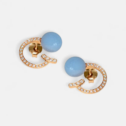 Halskette & Ohrringe mit Milky Chalcedon – 18K Roségold - SET