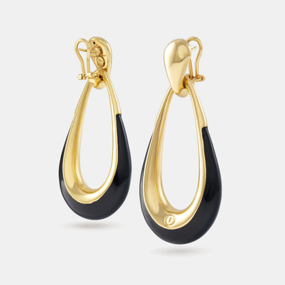 Elegante Tropfen-Ohrringe aus 18K Gold mit schwarzer Emaille