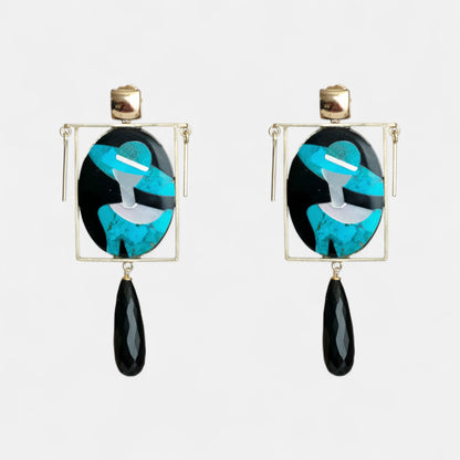 Ohrringe „Lady with Hat“ aus Türkis & Onyx mit Onyx-Tropfen