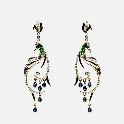 Ohrringe Pfau mit Kristallen – Schwarzsilber