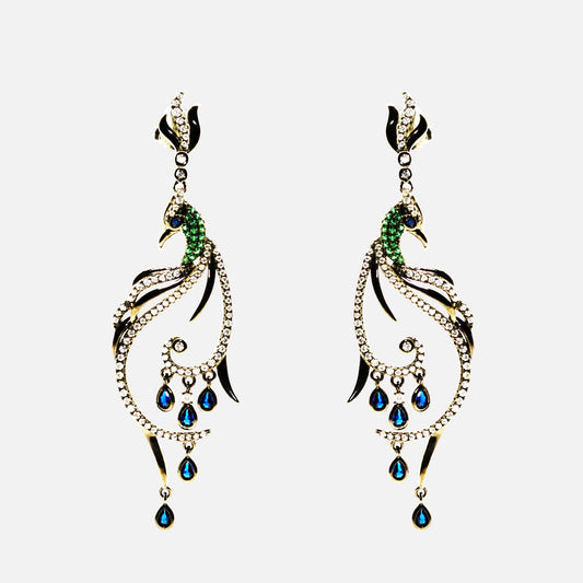Ohrringe Pfau mit Kristallen – Schwarzsilber