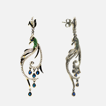 Ohrringe Pfau mit Kristallen – Schwarzsilber