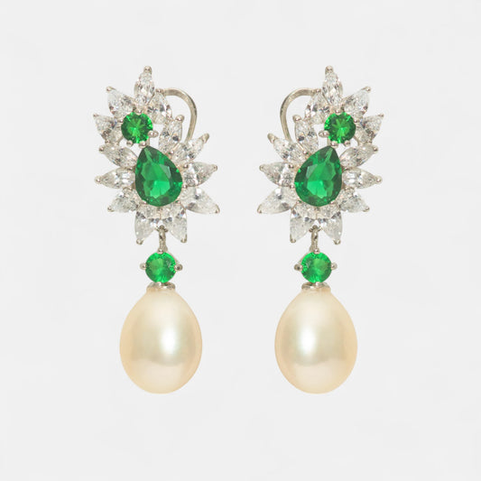 Ohrringe mit Kristallen & Perlentropfen aus Silber – Elegant & Feminin