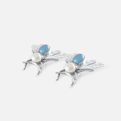 Ohrringe im Libellen-Design mit Blauopal und Perle