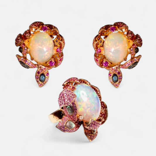 Opal-Schmuckset von HONG BOCK – Ring & Ohrringe in Gold