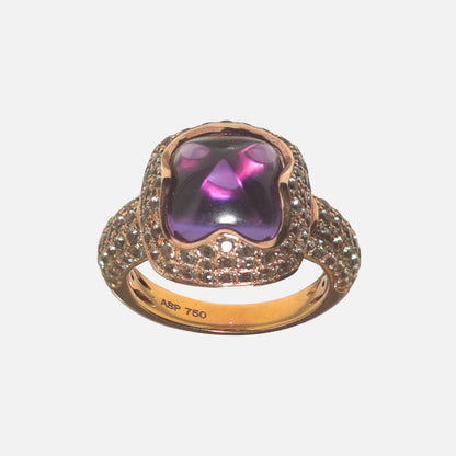 Cocktail-Ring aus 18K Gold mit Amethyst und grünen Saphiren