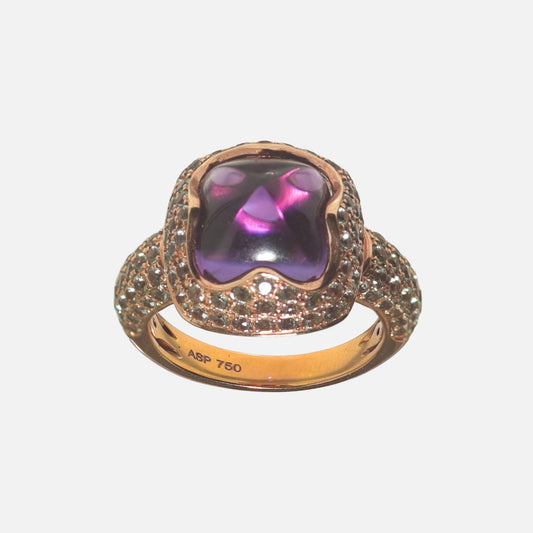 Cocktail-Ring aus 18K Gold mit Amethyst und grünen Saphiren