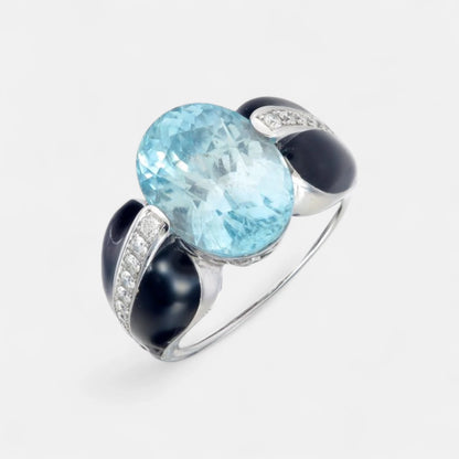 Ring mit Blue Zirkon und Diamanten – 18K Weißgold