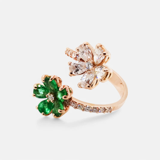 Blumen-Ring aus 18K Gold mit Smaragd & Diamanten