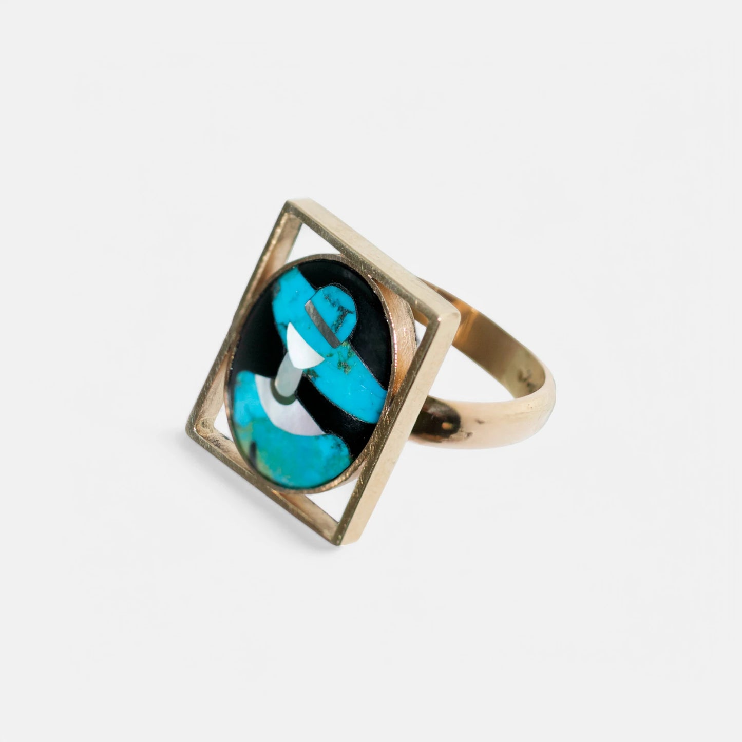 Ikonischer Ring Lady with Hat aus Onyx, Türkis, Perlmutt & 750 Gold