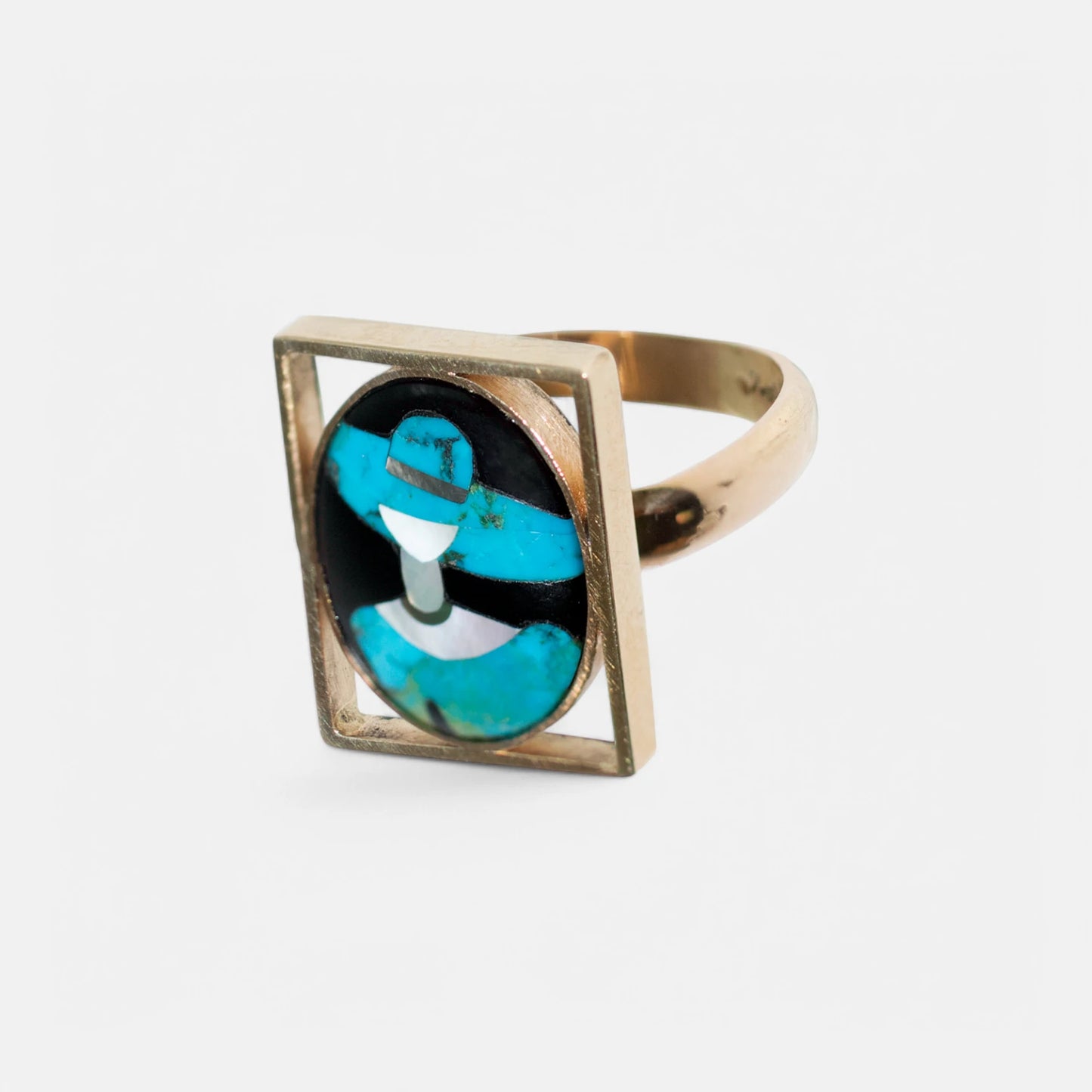 Ikonischer Ring Lady with Hat aus Onyx, Türkis, Perlmutt & 750 Gold