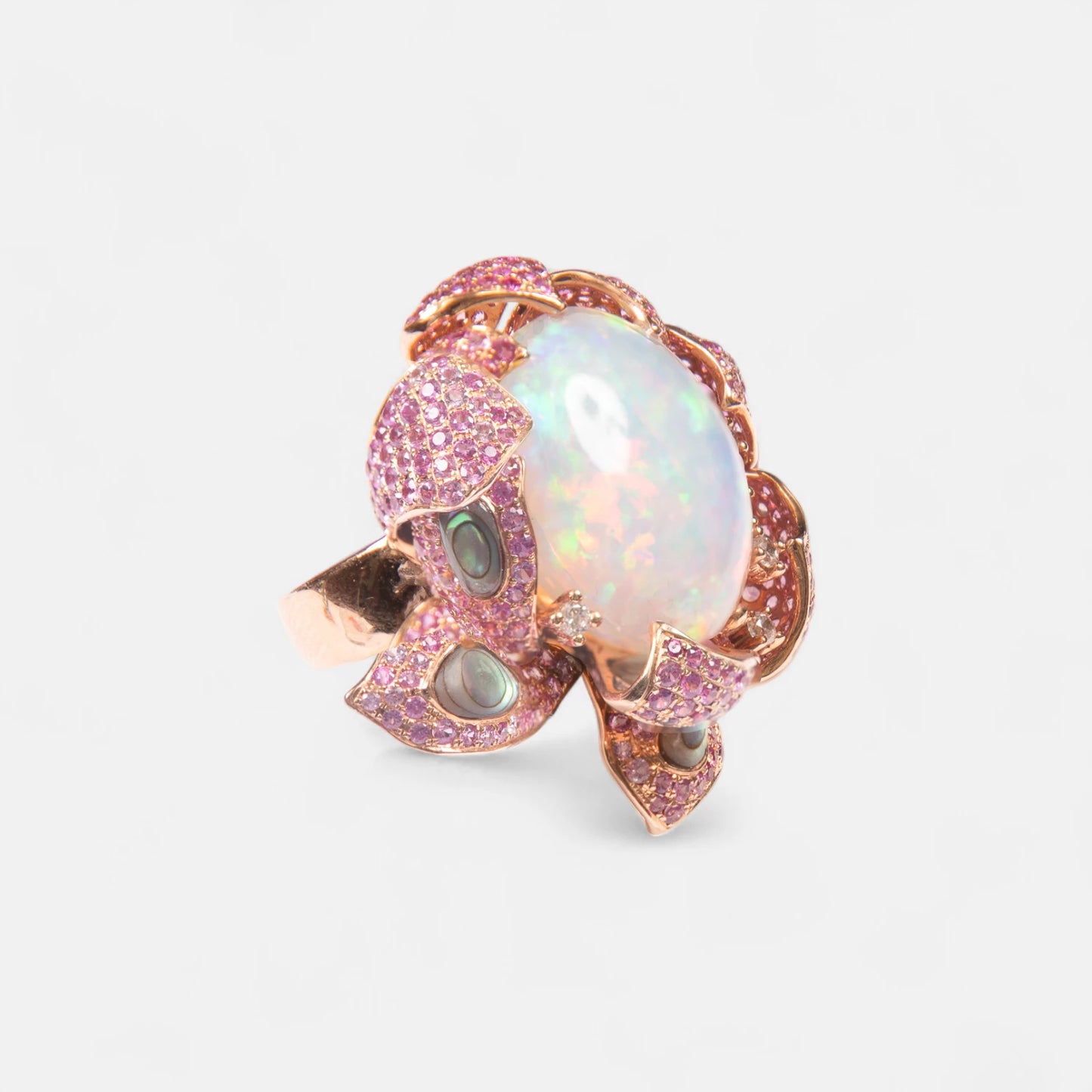 Unikat-Ring mit Opal, Pink Saphir & Brillanten – Künstlerisches Meisterstück