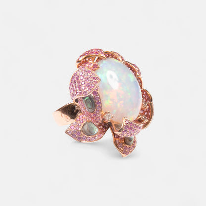 Unikat-Ring mit Opal, Pink Saphir & Brillanten – Künstlerisches Meisterstück
