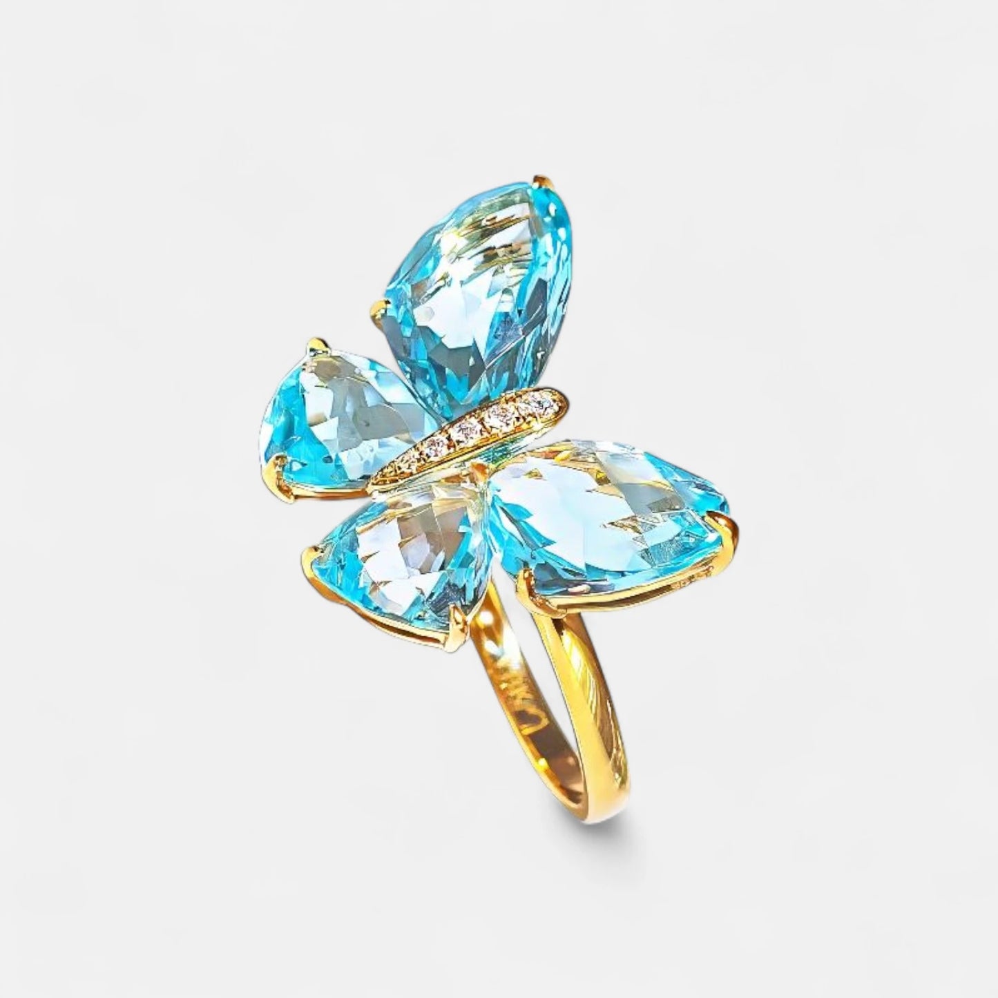 Schmetterlings-Ring mit Topas und Brillanten – 18K Gelbgold