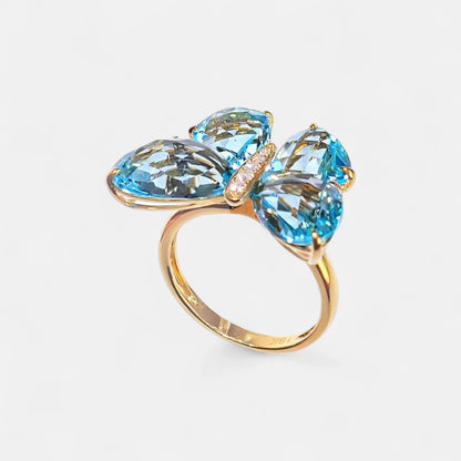 Schmetterlings-Ring mit Topas und Brillanten – 18K Gelbgold