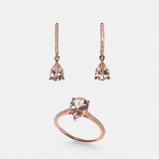 Set aus Ring & Ohrsteckern mit Morganit & Diamanten