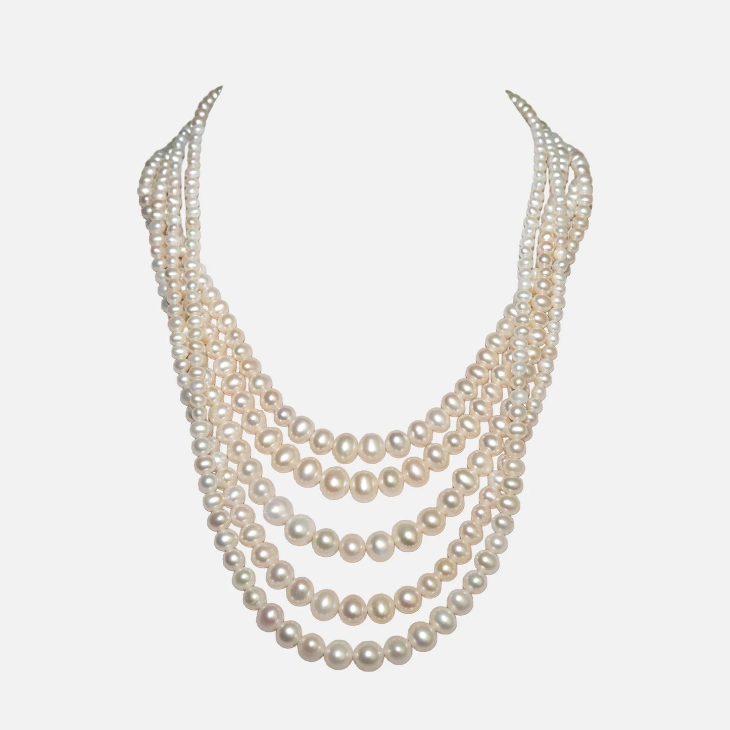 Exklusive Süsswasserperlen-Kette in 5 Reihen mit vergoldetem Silberverschluss