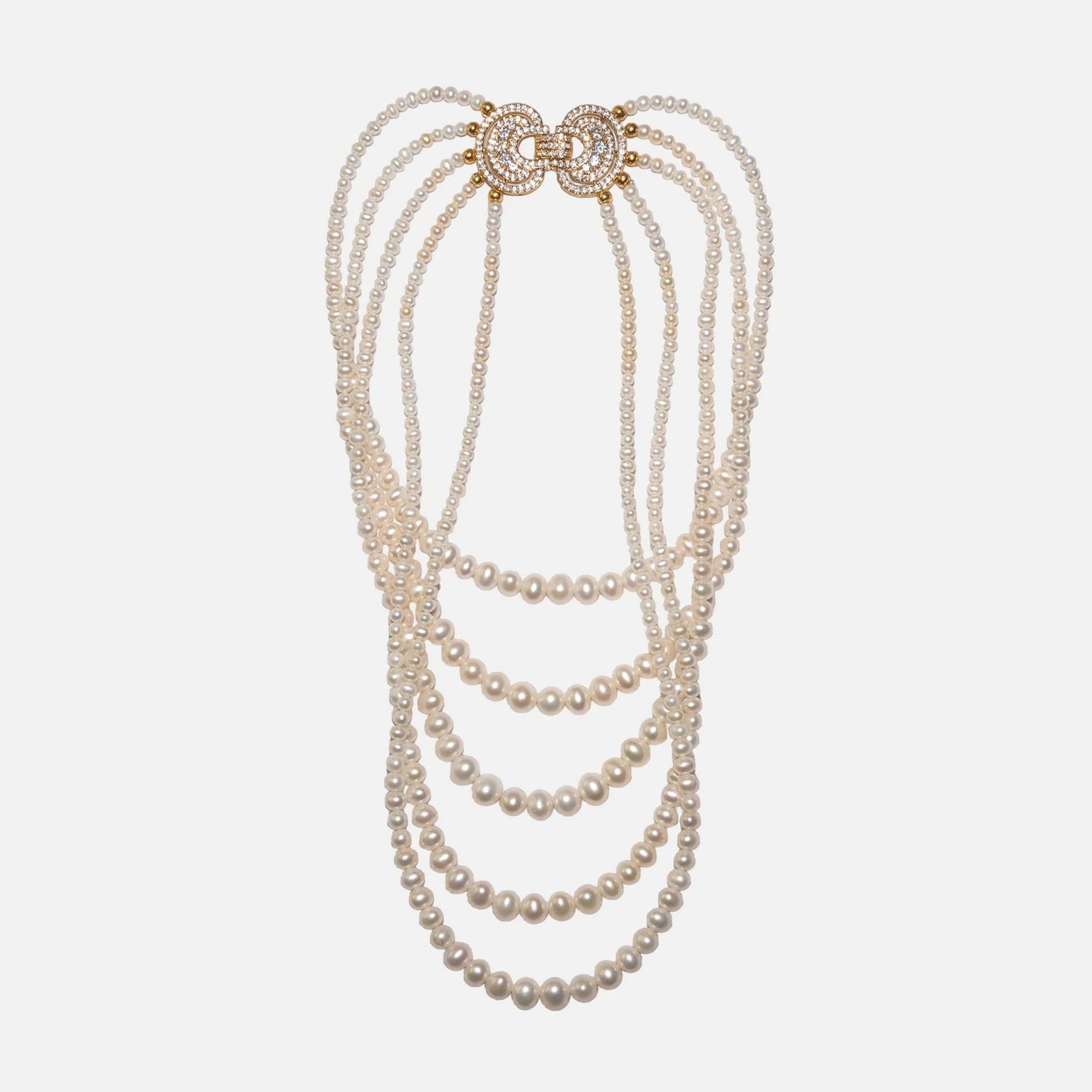 Exklusive Süsswasserperlen-Kette in 5 Reihen mit vergoldetem Silberverschluss