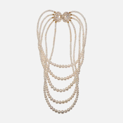 Exklusive Süsswasserperlen-Kette in 5 Reihen mit vergoldetem Silberverschluss