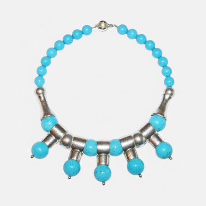 Design-Kette mit Türkis-Kugeln & silberfarbenen Metallelementen