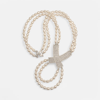 Zweireihige Süßwasserperlenkette mit Silber-Element