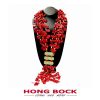 HONG BOCK-Design - Rote, 3-reihige Korallenkette mit grünen Magnesiten-0