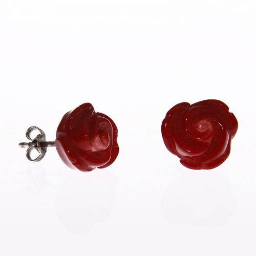 HONG BOCK-Earring silver rose of Bamboo coral red