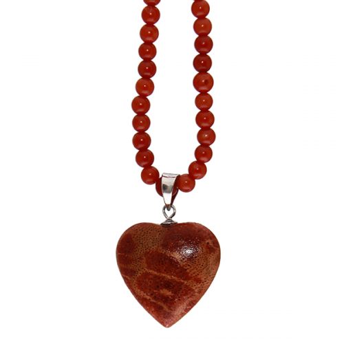 Coral necklace with heart pendant red