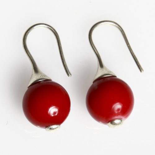 Earring silver  Bamboo coral red