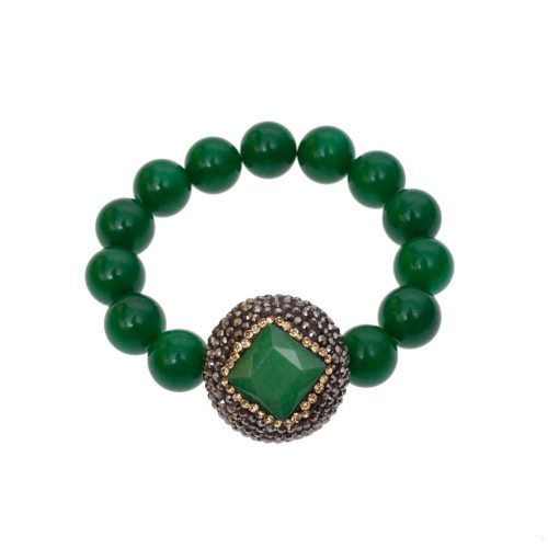 HONG BOCK- Design Armband/ grüne Jade 12mm Durchmesse+Elastic
