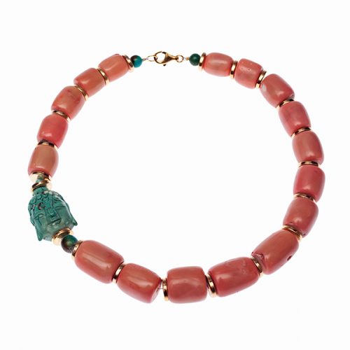 HONG BOCK-Lamia chain coral ( pink ) with turquoise and Buddha