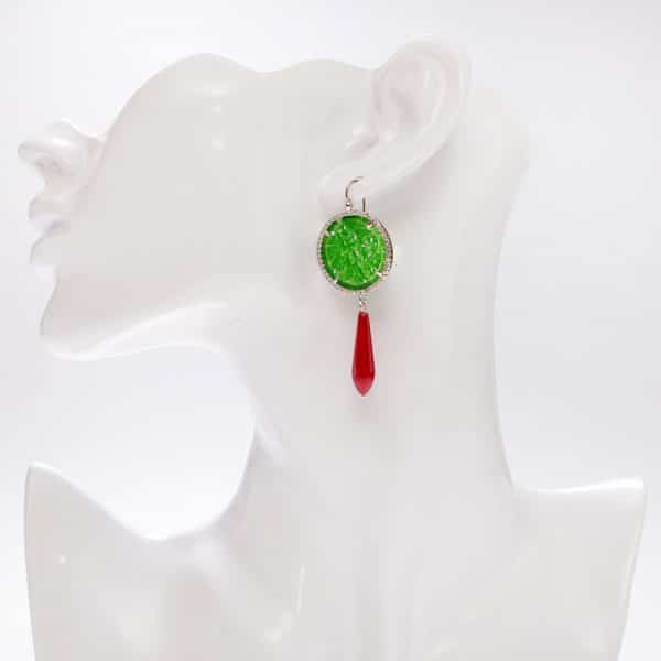 HONG BOCK-Yasmin Ohrring aus China-jade und Koralle (rot)-2481