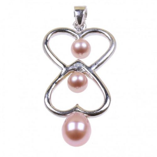 silver Pendant with Salmon frechwater pearls