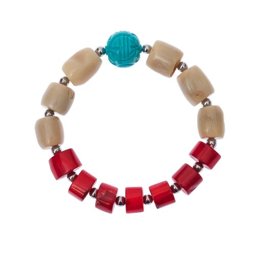 HONG BOCK-Design  Bracelet made in bamboocoral and turquoise