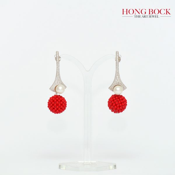 HONG BOCK-Design - Korallen-Ohrringe aus handgefertigten 14mm großen Kugeln-2782