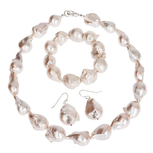 HONG BOCK- Süsswasserv Barock Perlen in Set, Kette 42cm lang, Armband 20cm breit